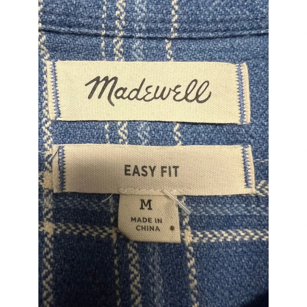 NWT Madewell Mens Blue Plaid Easy Fit Long Sleeve Flannel Shirt M Indigo Granola - Picture 4 of 12